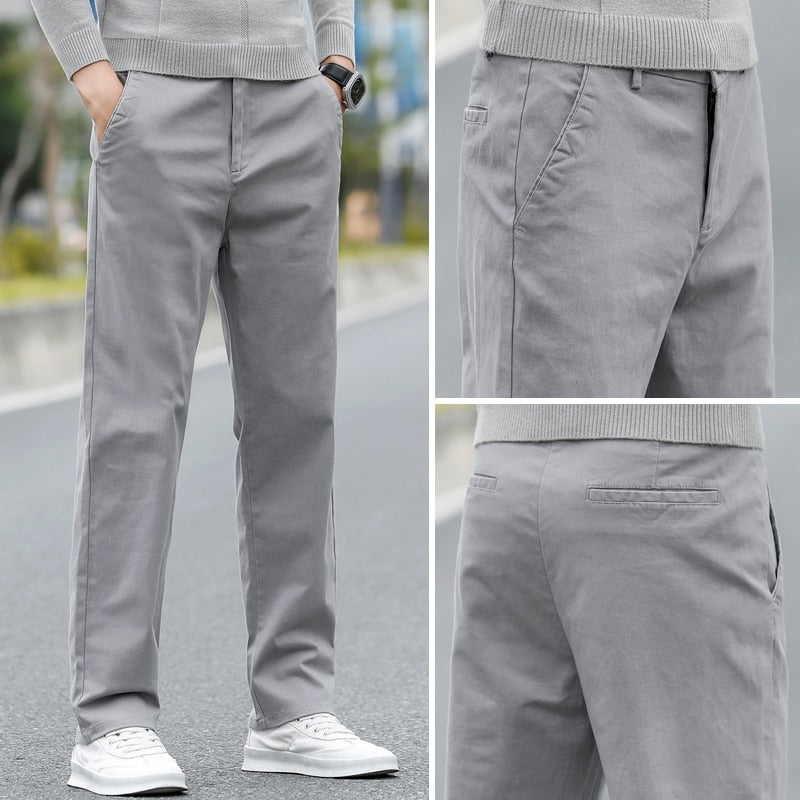 Casual Pants Classic Solid Color Stretch Straight-Leg Trousers