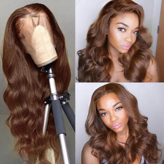 Body Wave Lace Front Wig Brown Colored Human Hair Wigs Plucked Lace Frontal Wigs