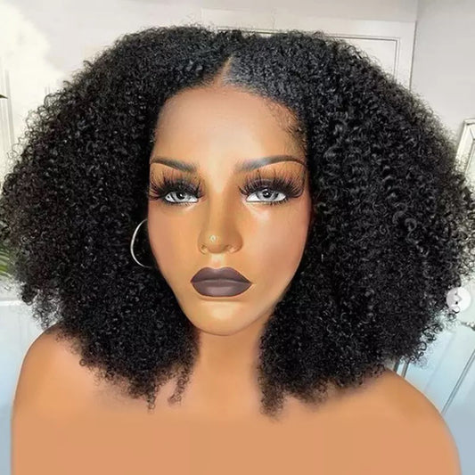 Afro Kinky Curly Wig Human Hair Wigs T Part Transparent Lace Short Curly Bob Wig