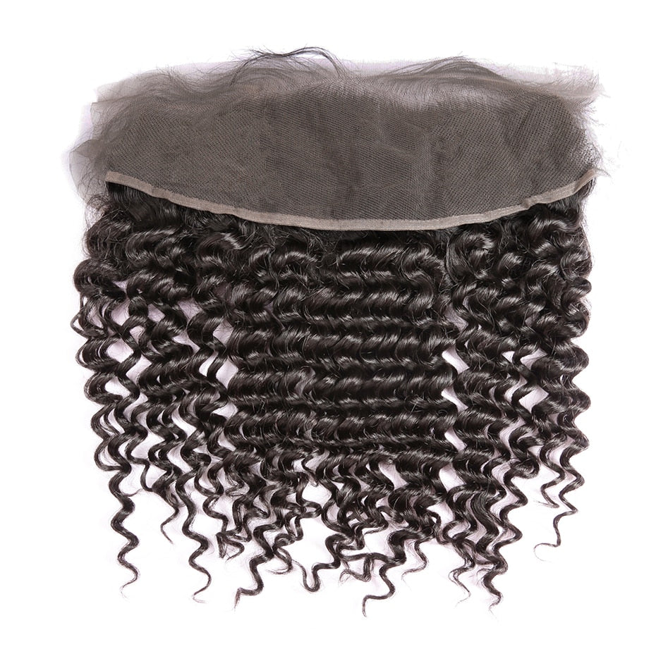 Deep Wave Bundles With Frontal Peruvian Hair Weave Bundles 3/4Pcs With Lace Frontal