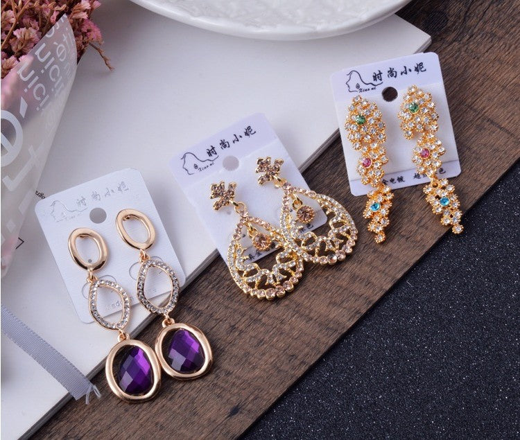 Wholesale 12 Pairs Mixed Lot Crystal Flower Drop Earrings