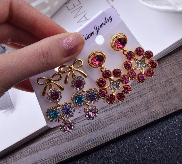 Wholesale 12 Pairs Mixed Lot Crystal Flower Drop Earrings