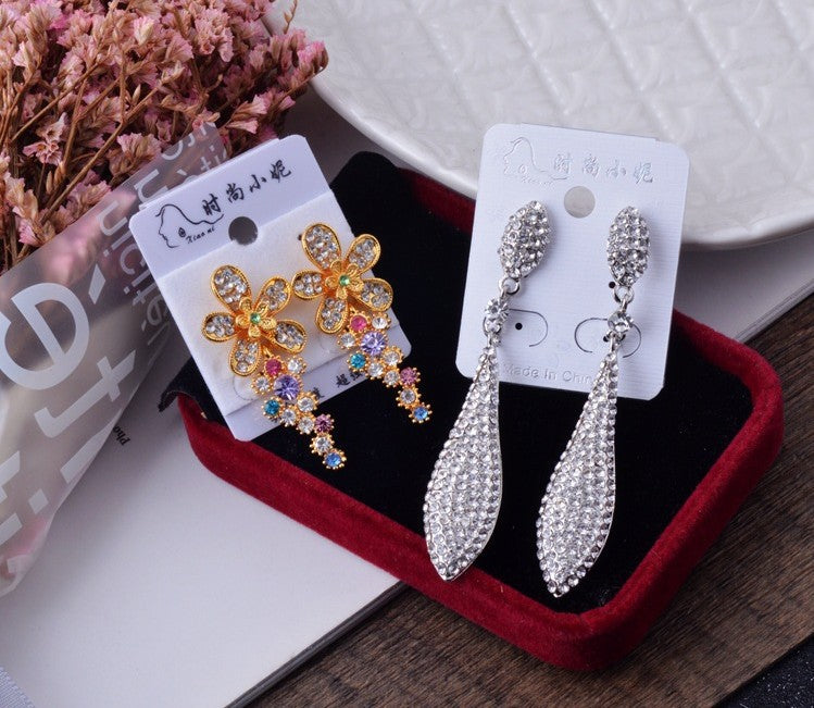 Wholesale 12 Pairs Mixed Lot Crystal Flower Drop Earrings