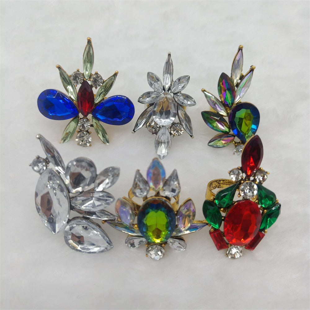 Wholesale 12 Pcs/Lots Mixed Styles Adjustable Crystal Rings