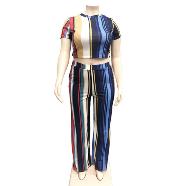 Multicolor Striped 2 Piece Set Tops And Pants Tracksuit Set