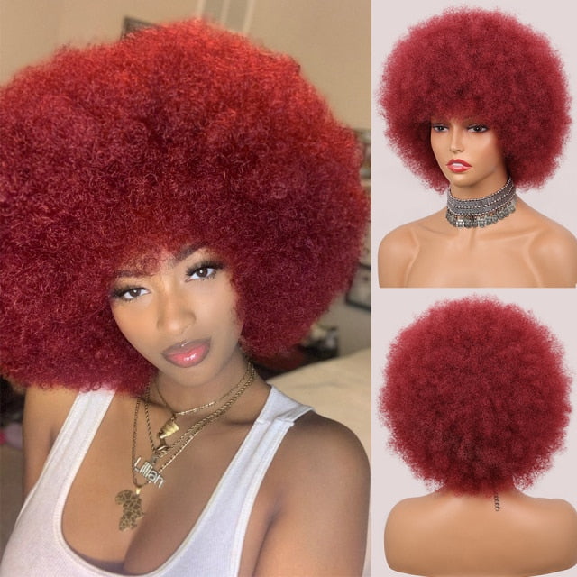 Short Fluffy Synthetic Wig Dark Brown Afro Wigs