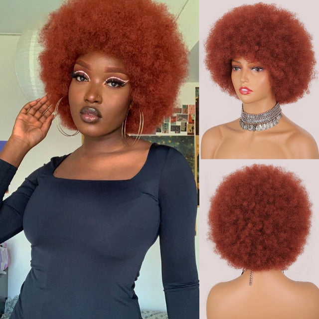 Short Fluffy Synthetic Wig Dark Brown Afro Wigs