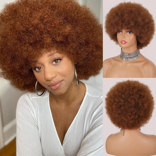 Short Fluffy Synthetic Wig Dark Brown Afro Wigs