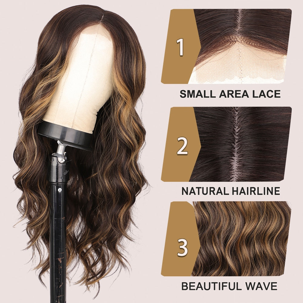 Highlight Wig Long Body Wave Synthetic Wigs Heat Resistant Fiber