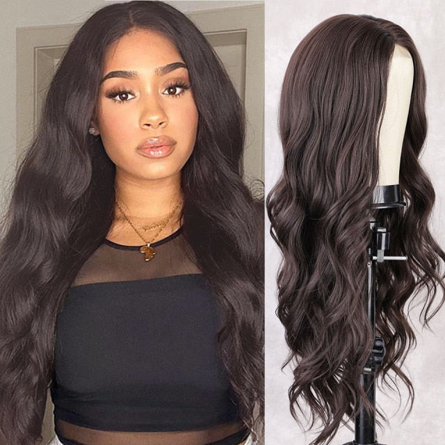 Highlight Wig Long Body Wave Synthetic Wigs Heat Resistant Fiber