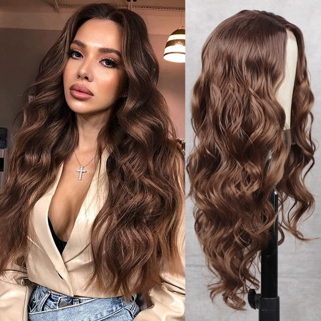 Highlight Wig Long Body Wave Synthetic Wigs Heat Resistant Fiber