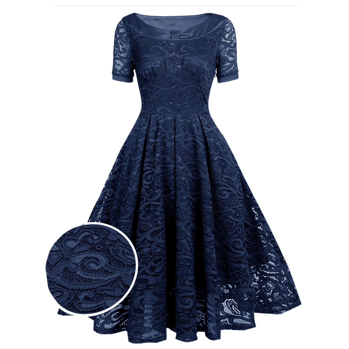 Lace Evening Dresses Women O-Neck Short Sleeve Bow Elegant Party Gowns