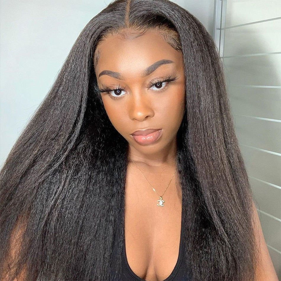 Glueless Kinky Straight Curly Yaki Synthetic Lace Front Wigs