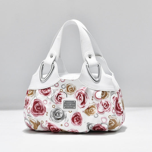 Fashion Flower Print High Quality Zipper Simple High-Capacity Handbag