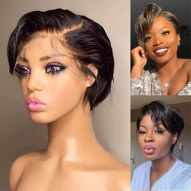 13x6x1 T Part Lace Wig Preplucked Hairline Straight Pixie Wig