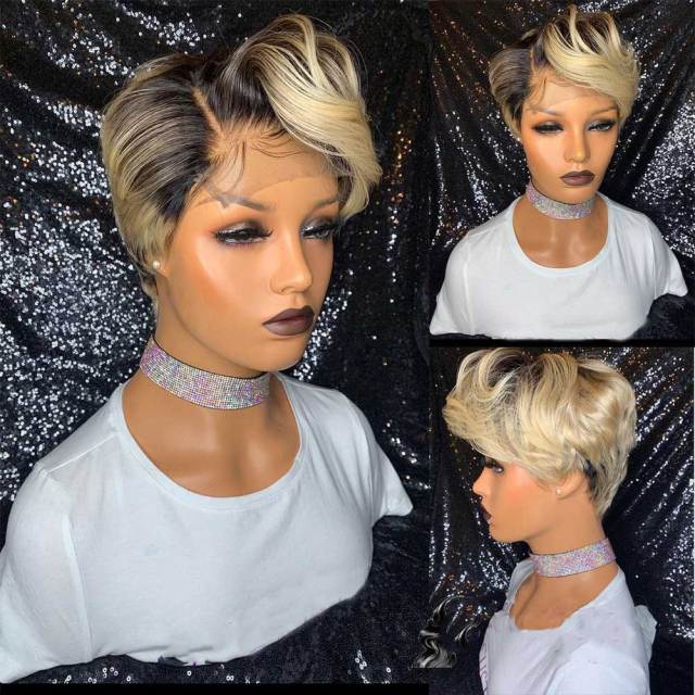 13x6x1 T Part Lace Wig Preplucked Hairline Straight Pixie Wig