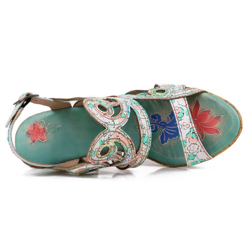 Women Sandals Genuine Leather Buckle Strap Hand-painted Sandals
