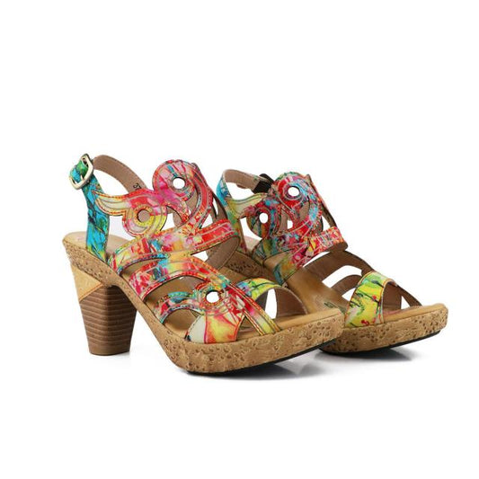 Women Sandals Genuine Leather Buckle Strap Hand-painted Sandals
