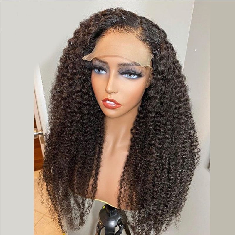 180% Density Long Kinky Curly Soft Short Wig Black Long Glueless Lace Front Wig