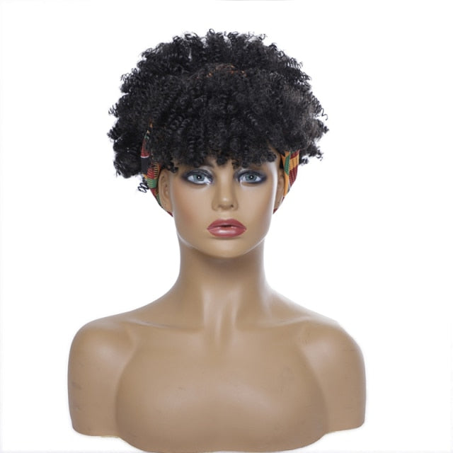 Women Afro Curls Blonde Wigs with Scarf Natural Curly Cosplay Wig Synthetic Hair