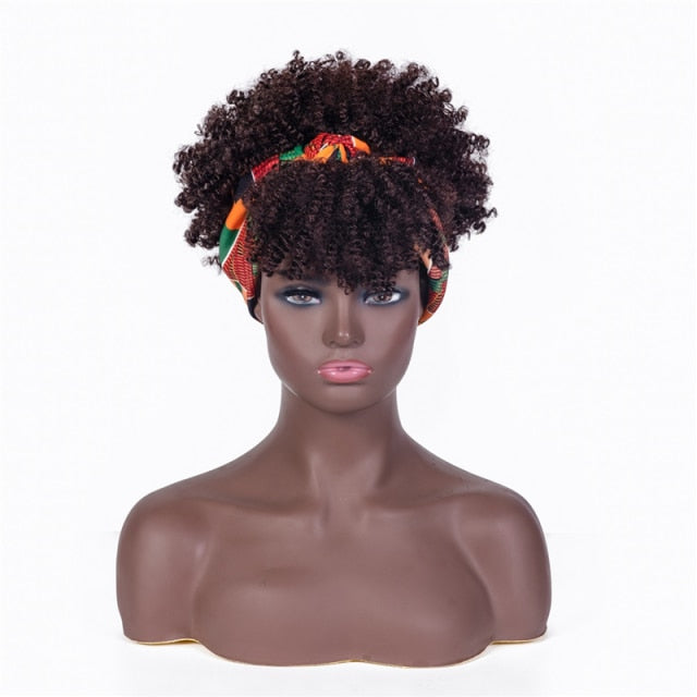 Women Afro Curls Blonde Wigs with Scarf Natural Curly Cosplay Wig Synthetic Hair