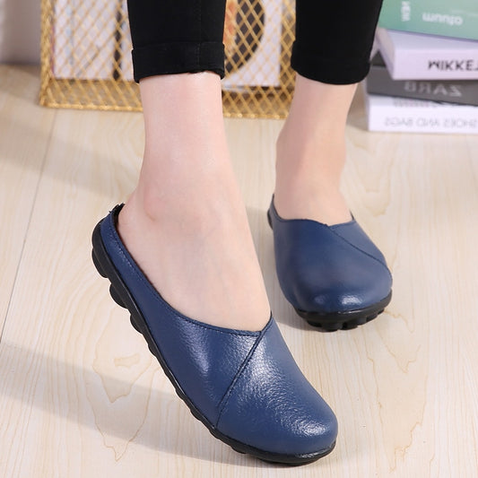 Outside Genuine Leather Comfortable Round Toe Solid Casual Sewing Woman Slippers