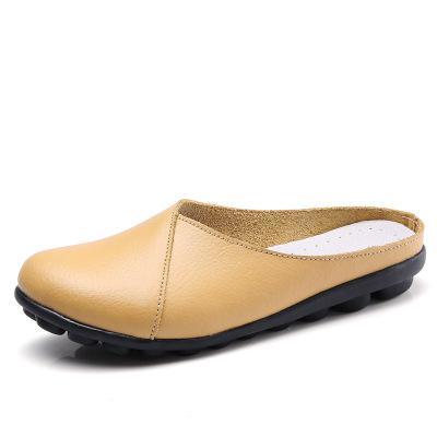 Outside Genuine Leather Comfortable Round Toe Solid Casual Sewing Woman Slippers