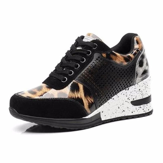 Wedge Sneakers Mesh Leopard Design Elegant Women Shoes