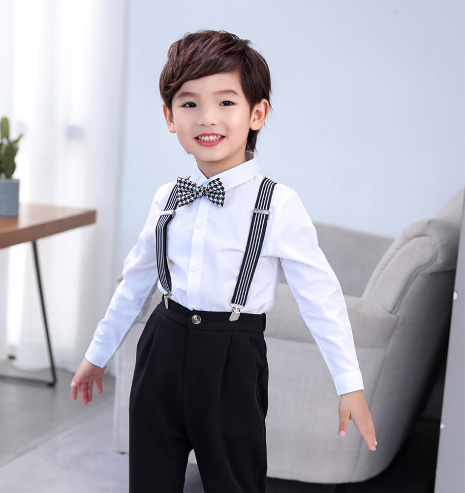 Toddler Kids Boys Dress Shirt with Bowtie + Suspender Pants Set