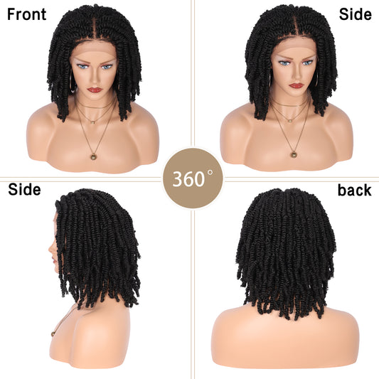 12 Inches Lace Front Wigs with Baby Hair 4X4  Area Kinky Twist Braids Hair Synthetic Wig