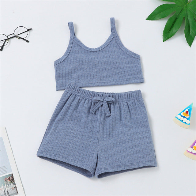 Baby Girls Cotton Camisole Top Tees Shorts House Wear Clothes Sets