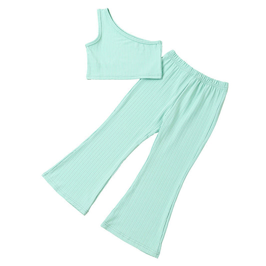 Summer Girls Sport Causal Camisole Mini T Shirt Long Pants