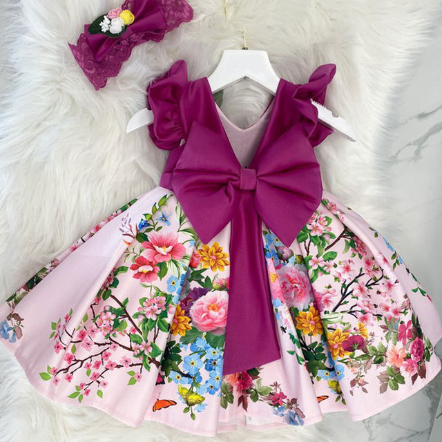 Kids Ball Gown Elegant Bow Children Elegant Clothes