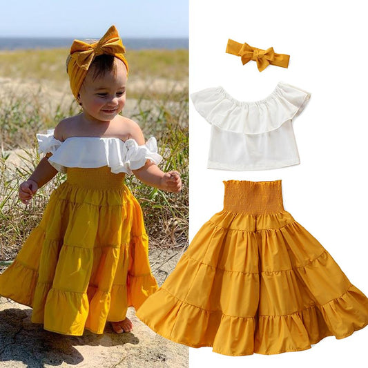 Baby Girls Cute Top Tees Long Dress 3PCS Clothing Sets