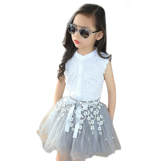 Girls Lace Blouse Shirt Flower Tutu Skirt Suit