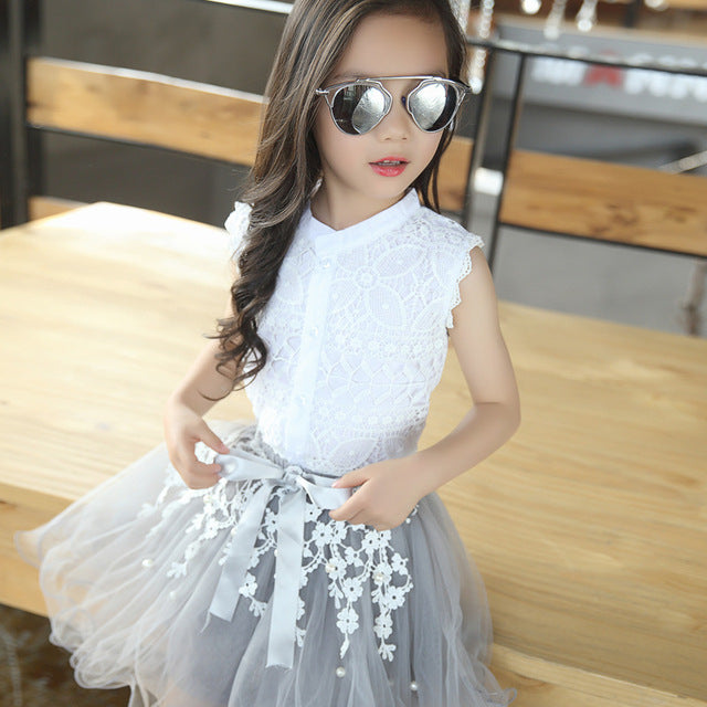 Girls Lace Blouse Shirt Flower Tutu Skirt Suit