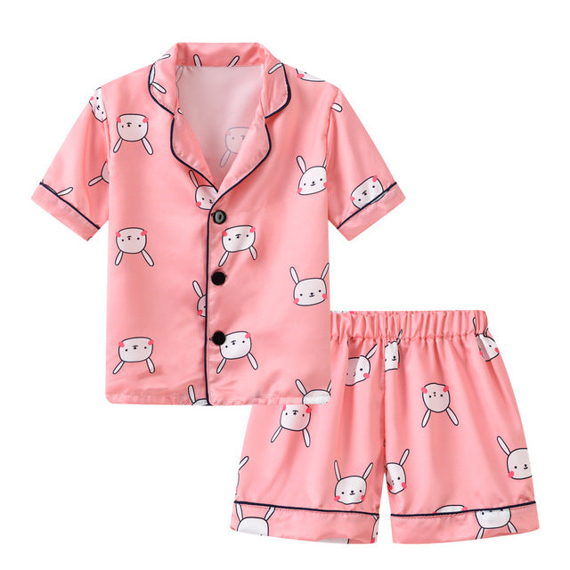 Summer Kids Pajamas Clothes Children Boys Girls Short Sleeve Set