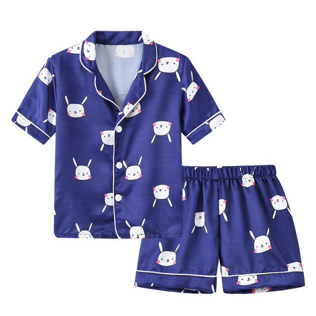 Summer Kids Pajamas Clothes Children Boys Girls Short Sleeve Set