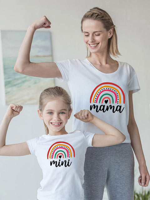 Mom and Me Summer Cotton Rainbow Short Sleeve T Shirt