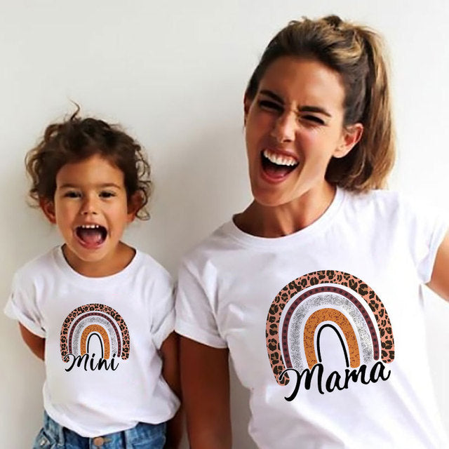 Mom and Me Summer Cotton Rainbow Short Sleeve T Shirt