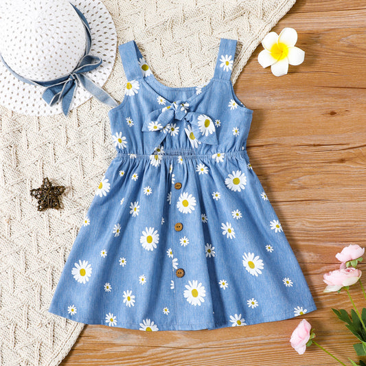 Girl Floral Print Bowknot Dress