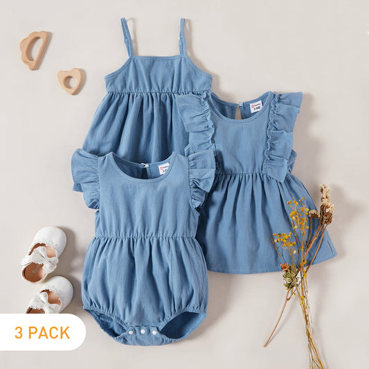 Summer 3pcs Baby Girl elegant Solid Dress