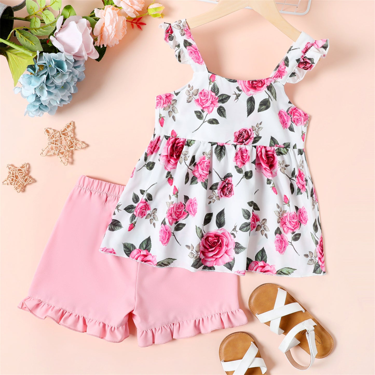 2-piece Kid Girl Floral Print Bowknot Set