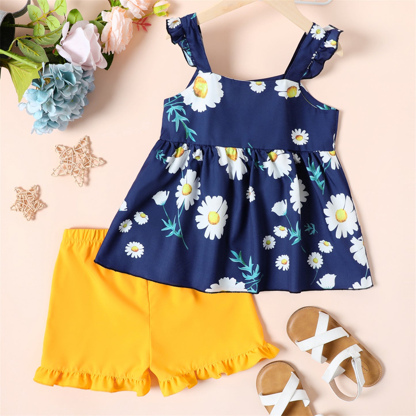 2-piece Kid Girl Floral Print Bowknot Set