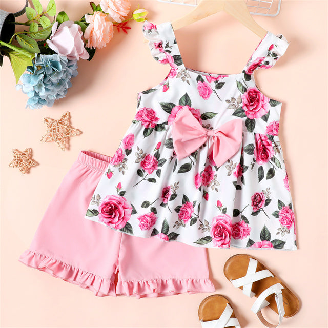 2-piece Kid Girl Floral Print Bowknot Set