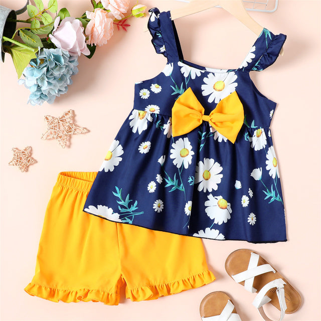 2-piece Kid Girl Floral Print Bowknot Set