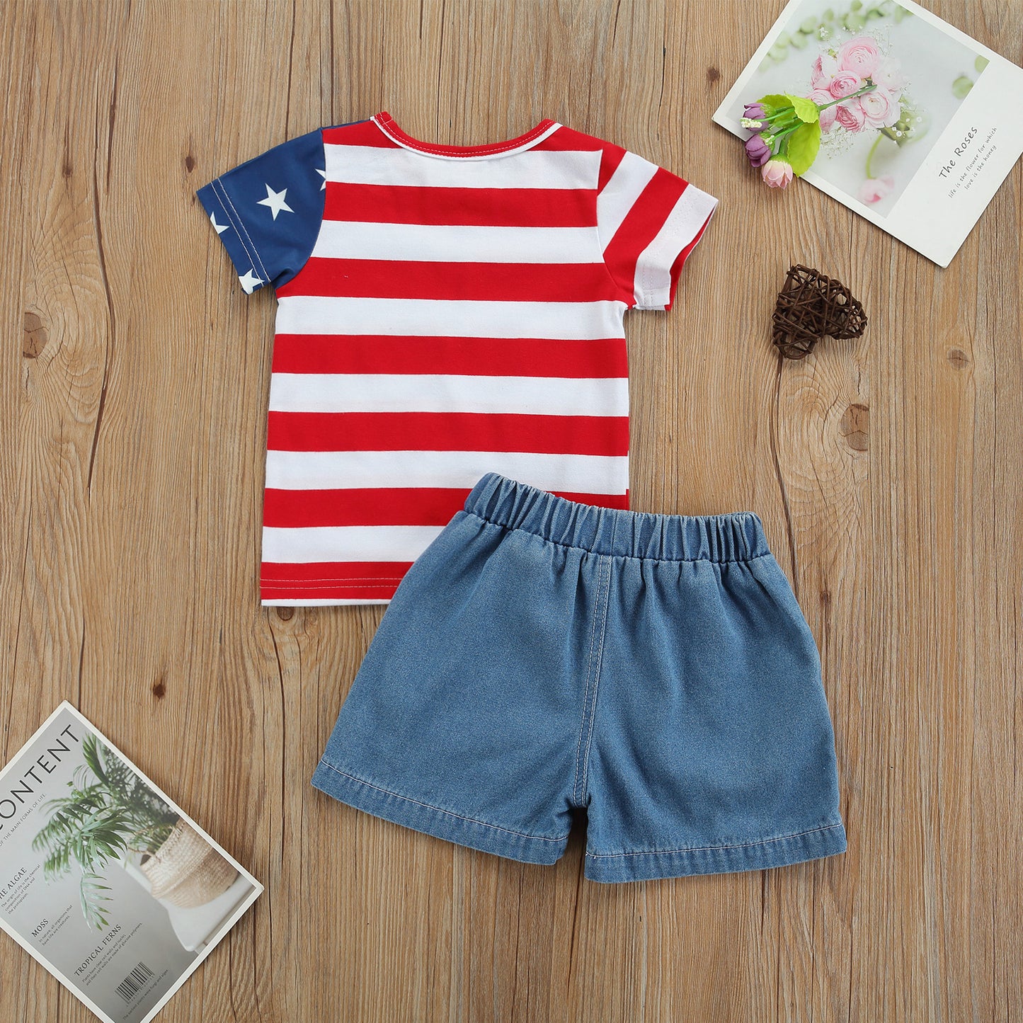 Boys Clothes Set Striped Short Sleeve T-shirt + Ripped Short 2pcs Outfits