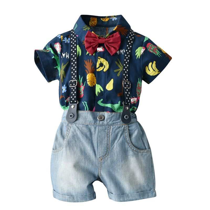 Baby Boys Clothes Sets 2pcs Print Bow Tie Short