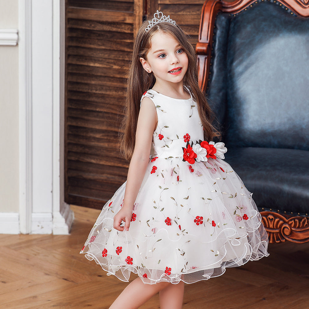 Infant Baby Girls Dress 2-8Y Embroidery Flower Princess Sleeveless Formal Dresses