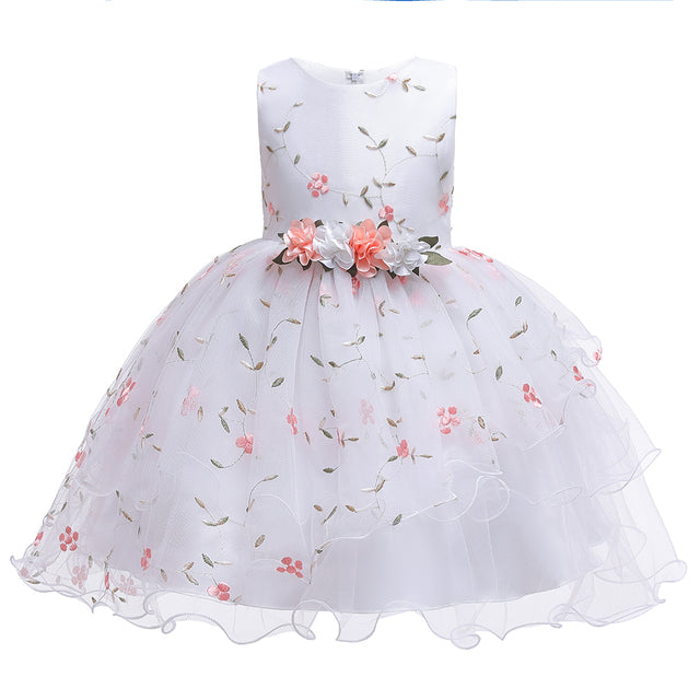 Infant Baby Girls Dress 2-8Y Embroidery Flower Princess Sleeveless Formal Dresses